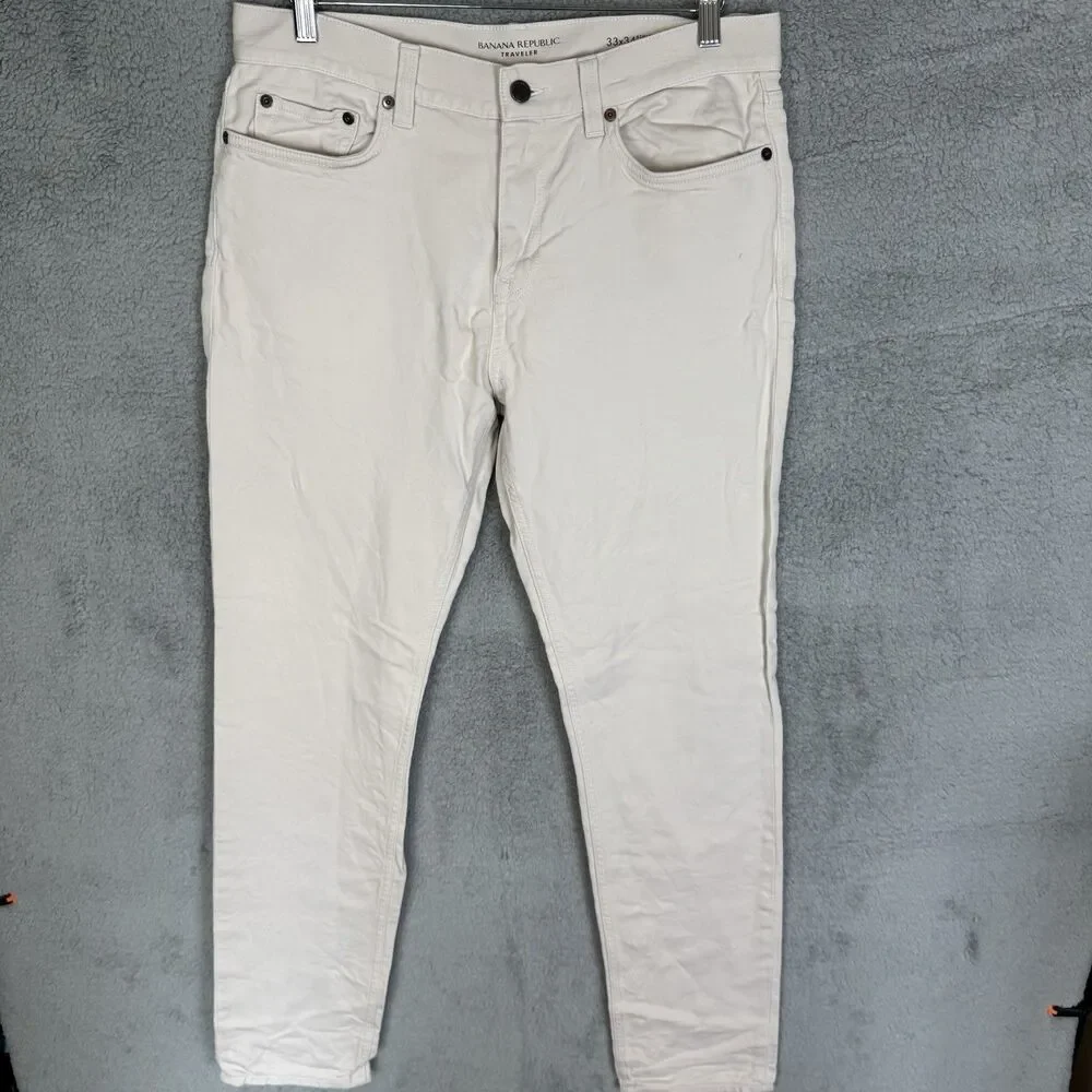 Banana Republic Pants Mens 33x21 Beige‎ Athletic Fit Traveler Chino Tapered Leg